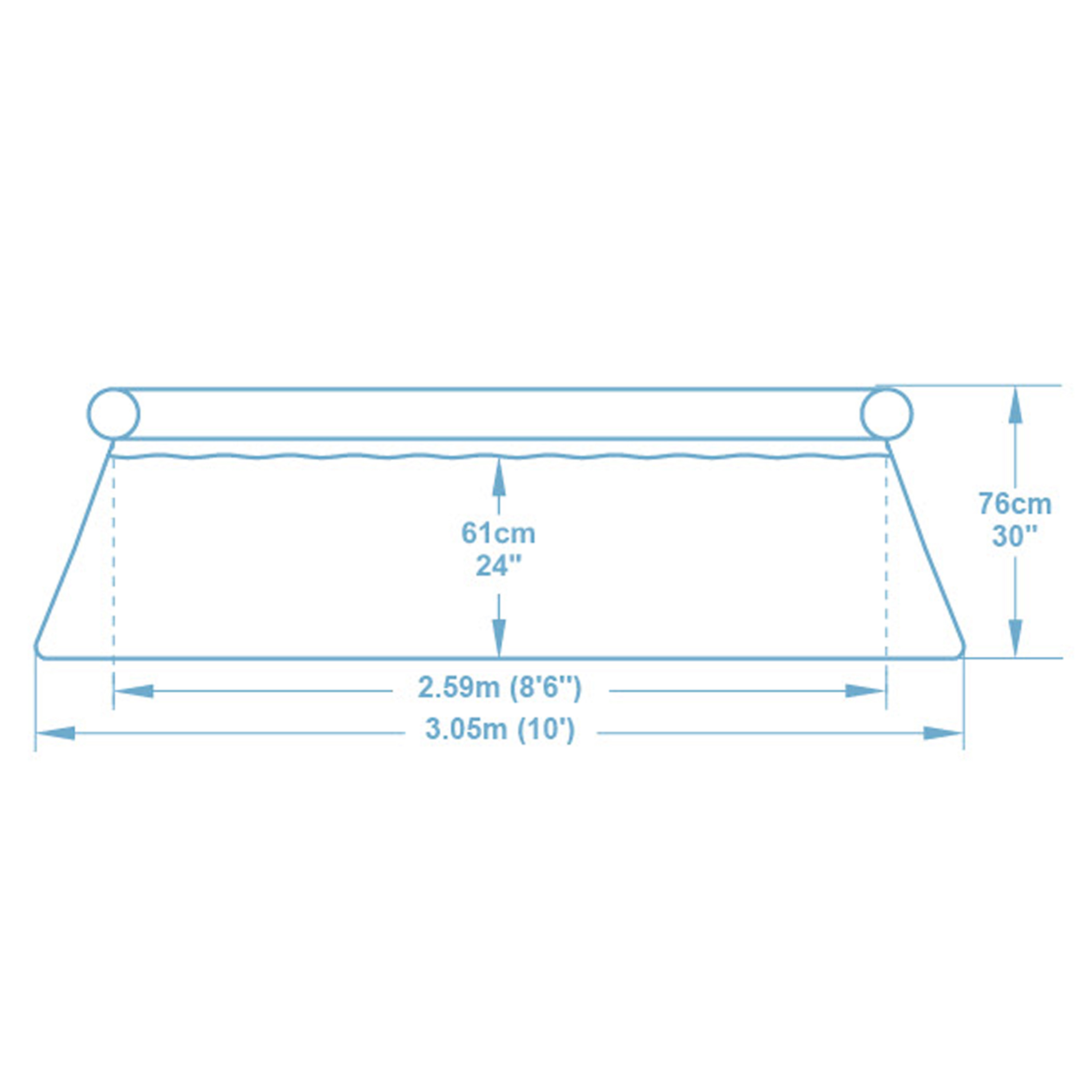 Pool size 3.05m by 76cm